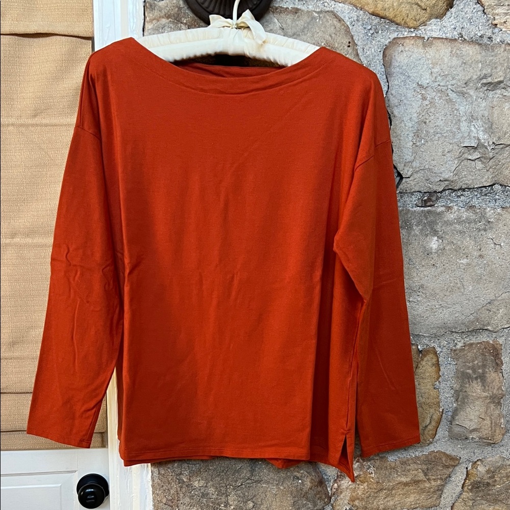 Pumpkin Orange Boat Neck Long Sleeve Tee